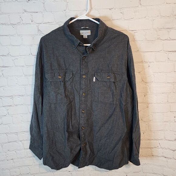 Men's Carhartt Men's Casual Button-Down Shirt - Dark Gray, Size XL - Picture 1 of 4